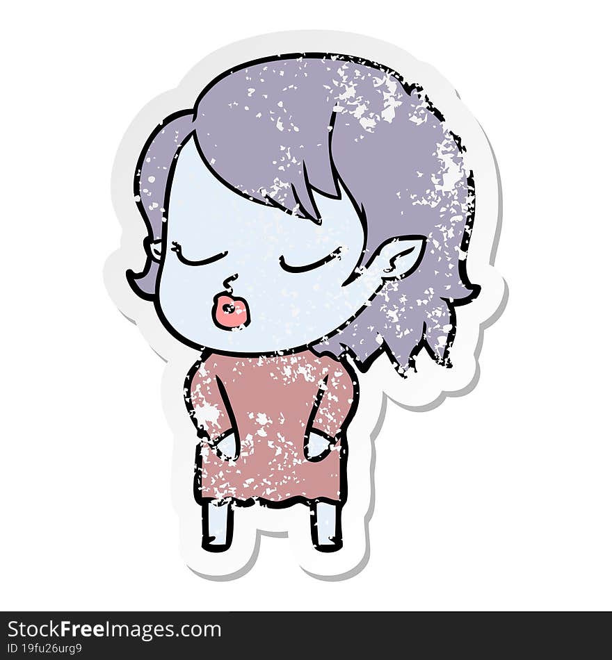 distressed sticker of a cute cartoon vampire girl