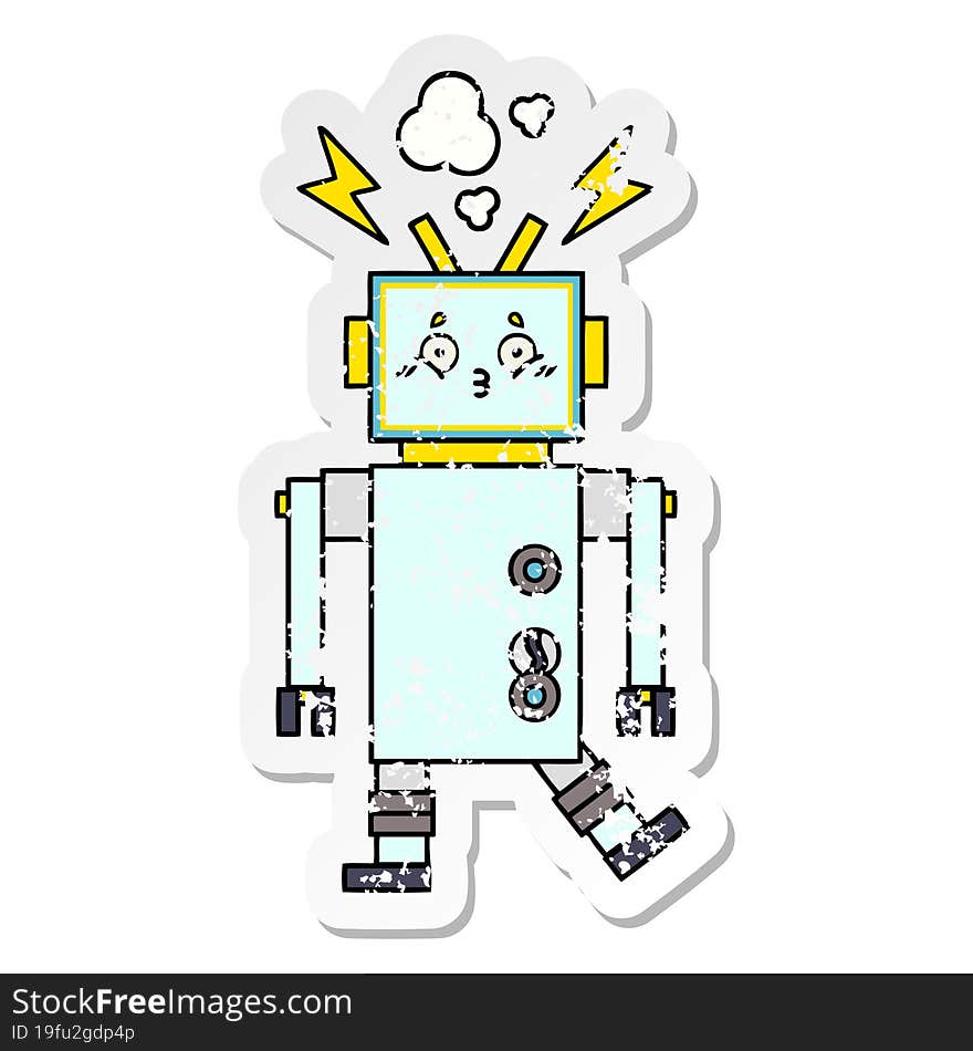 distressed sticker of a cute cartoon robot