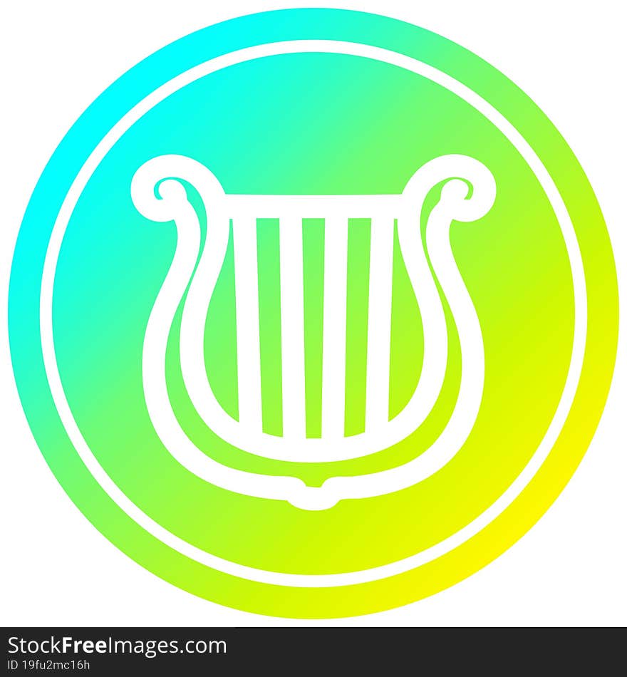 musical instrument harp circular in cold gradient spectrum