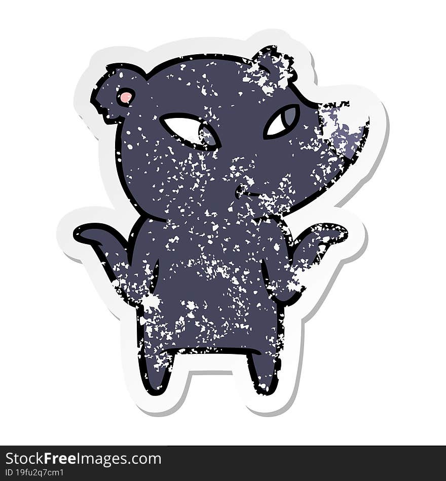 distressed sticker of a cute cartoon bear shrugging shoulders