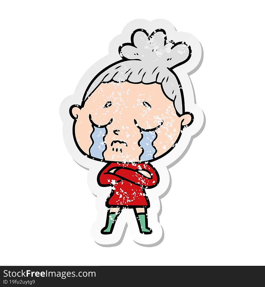 distressed sticker of a cartoon crying woman