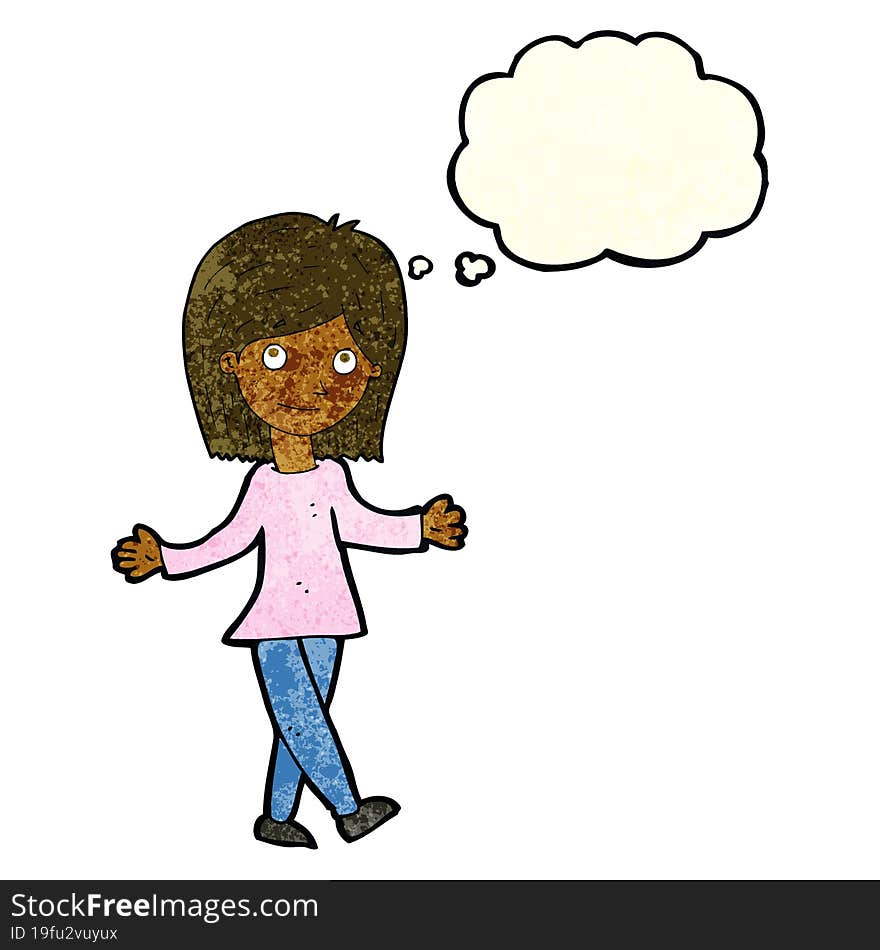 Cartoon Woman With No Worries With Thought Bubble