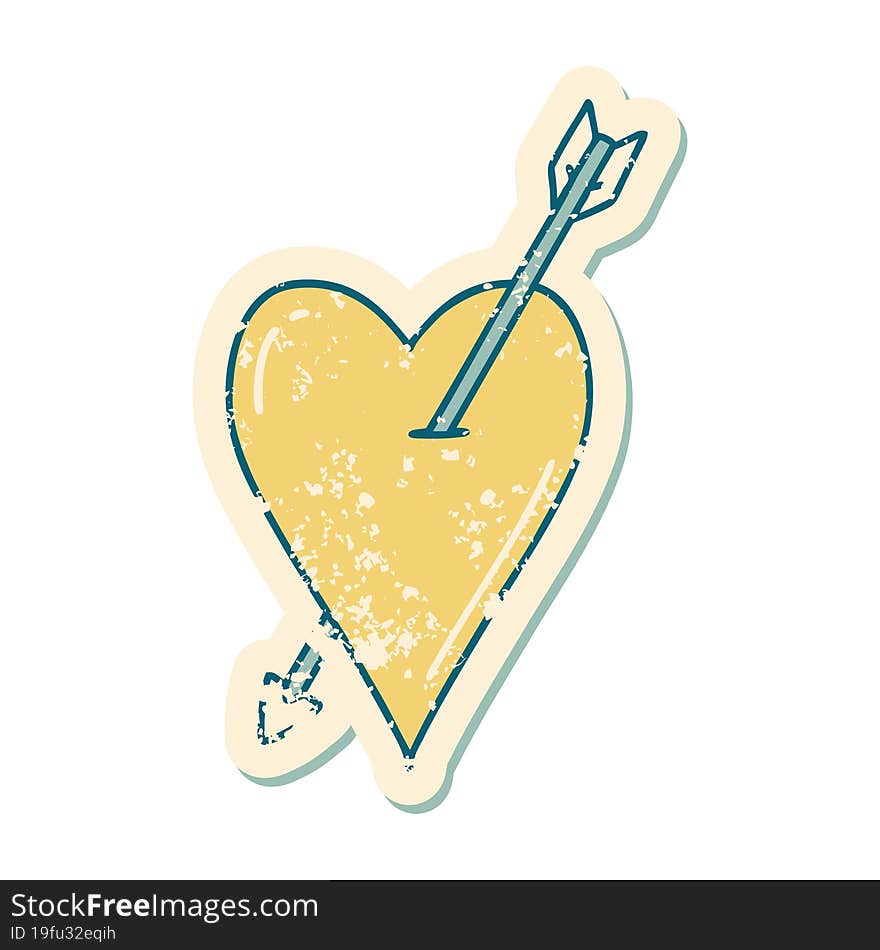 Distressed Sticker Tattoo Style Icon Of An Arrow And Heart