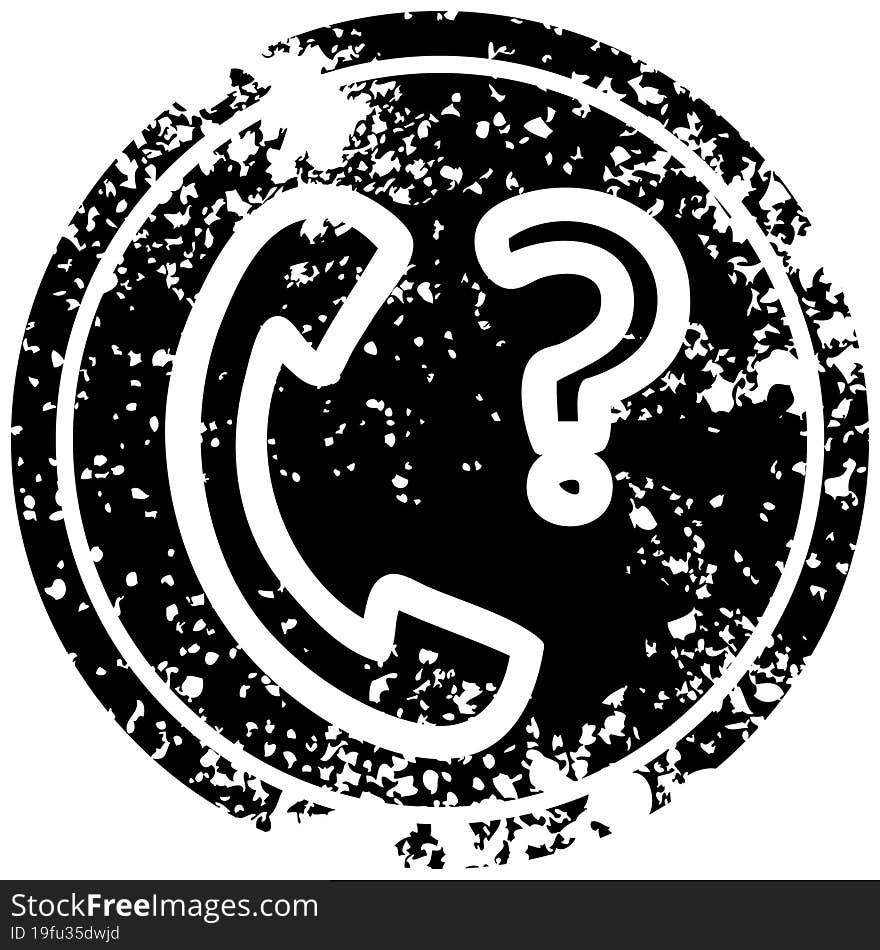 telephone handset with question mark distressed icon symbol