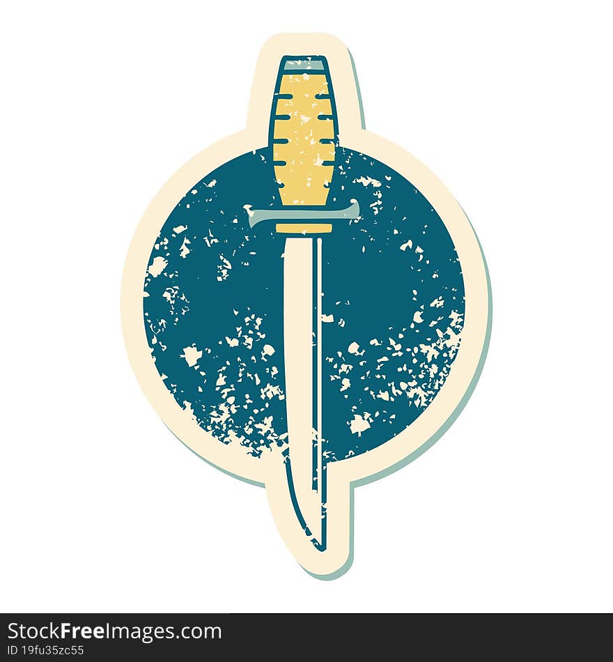 iconic distressed sticker tattoo style image of a dagger. iconic distressed sticker tattoo style image of a dagger