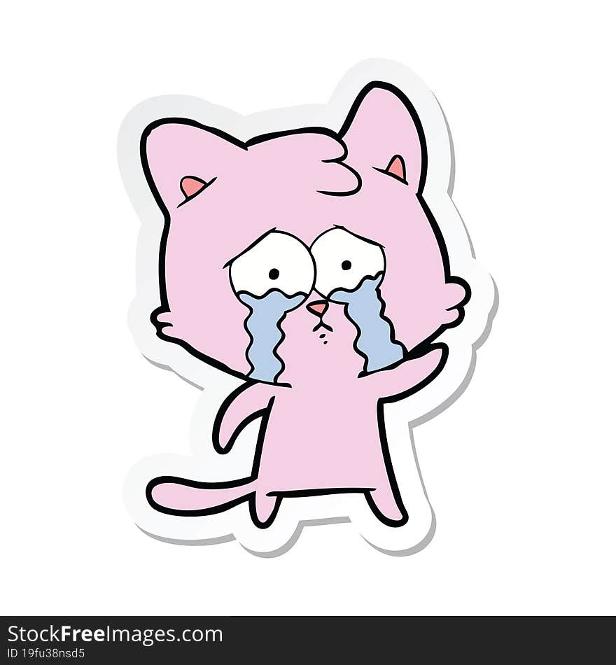 sticker of a crying cartoon cat