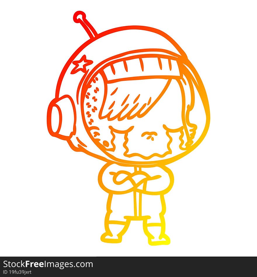 warm gradient line drawing of a cartoon crying astronaut girl