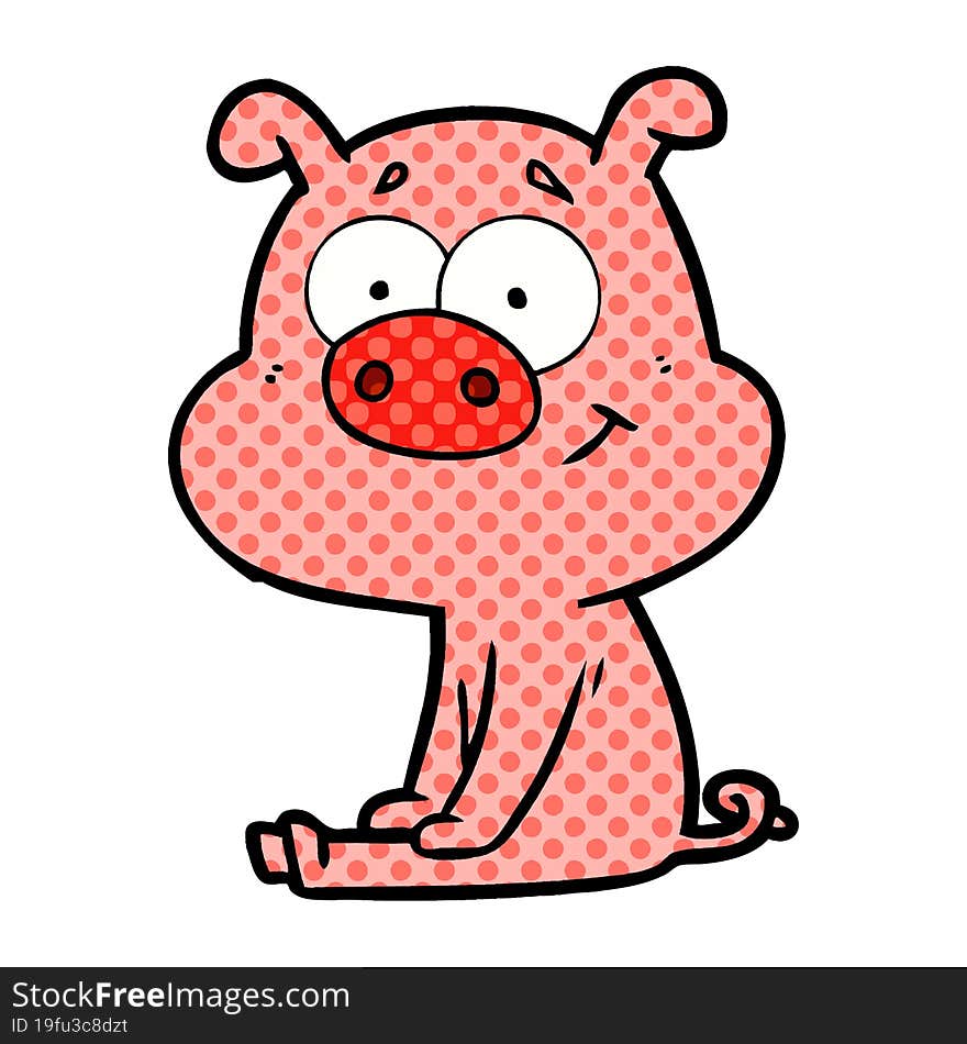 happy cartoon pig sitting. happy cartoon pig sitting