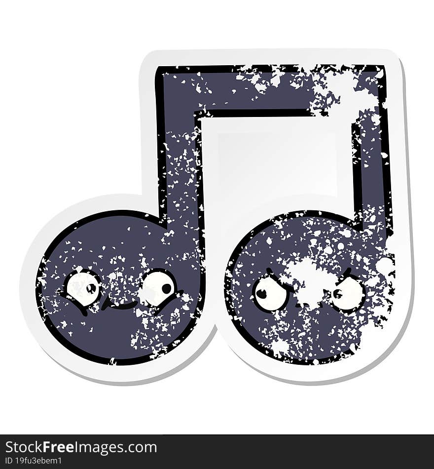 distressed sticker of a cute cartoon musical note