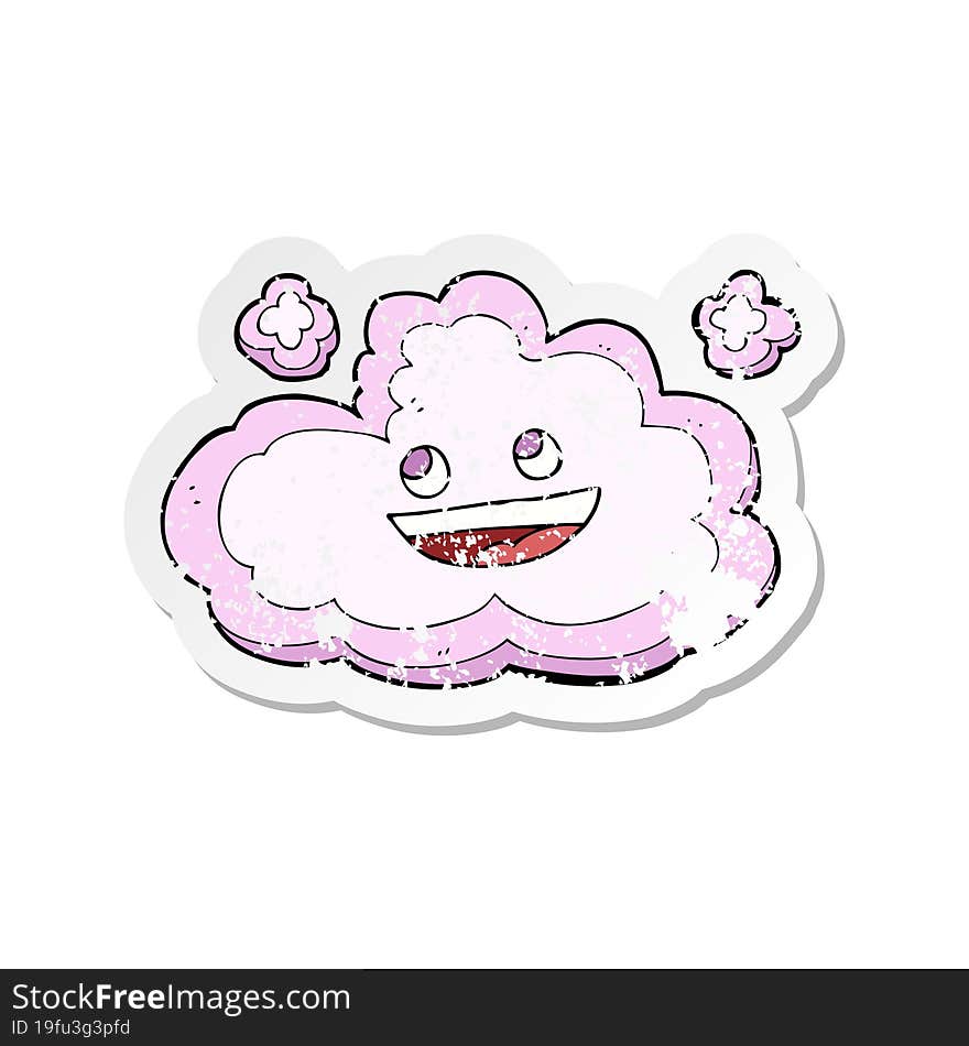 retro distressed sticker of a cartoon happy pink cloud