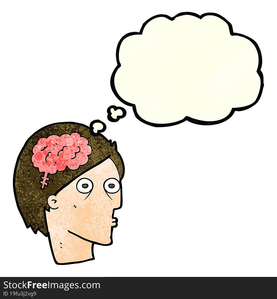 cartoon head with brain symbol with thought bubble