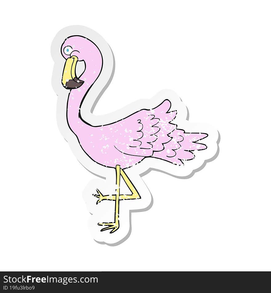 retro distressed sticker of a cartoon flamingo