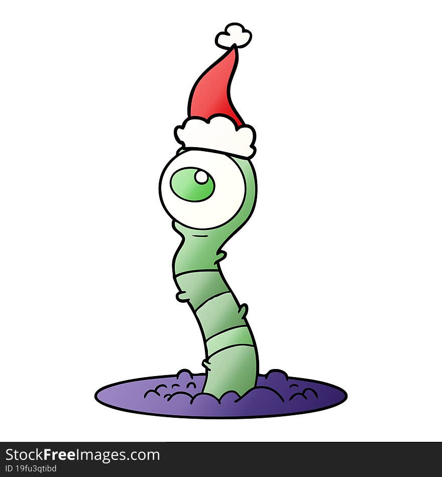 Gradient Cartoon Of A Alien Swamp Monster Wearing Santa Hat