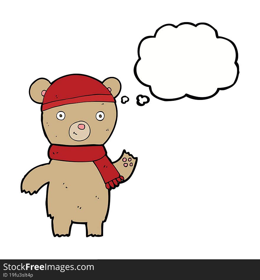 Cartoon Waving Teddy Bear With Thought Bubble