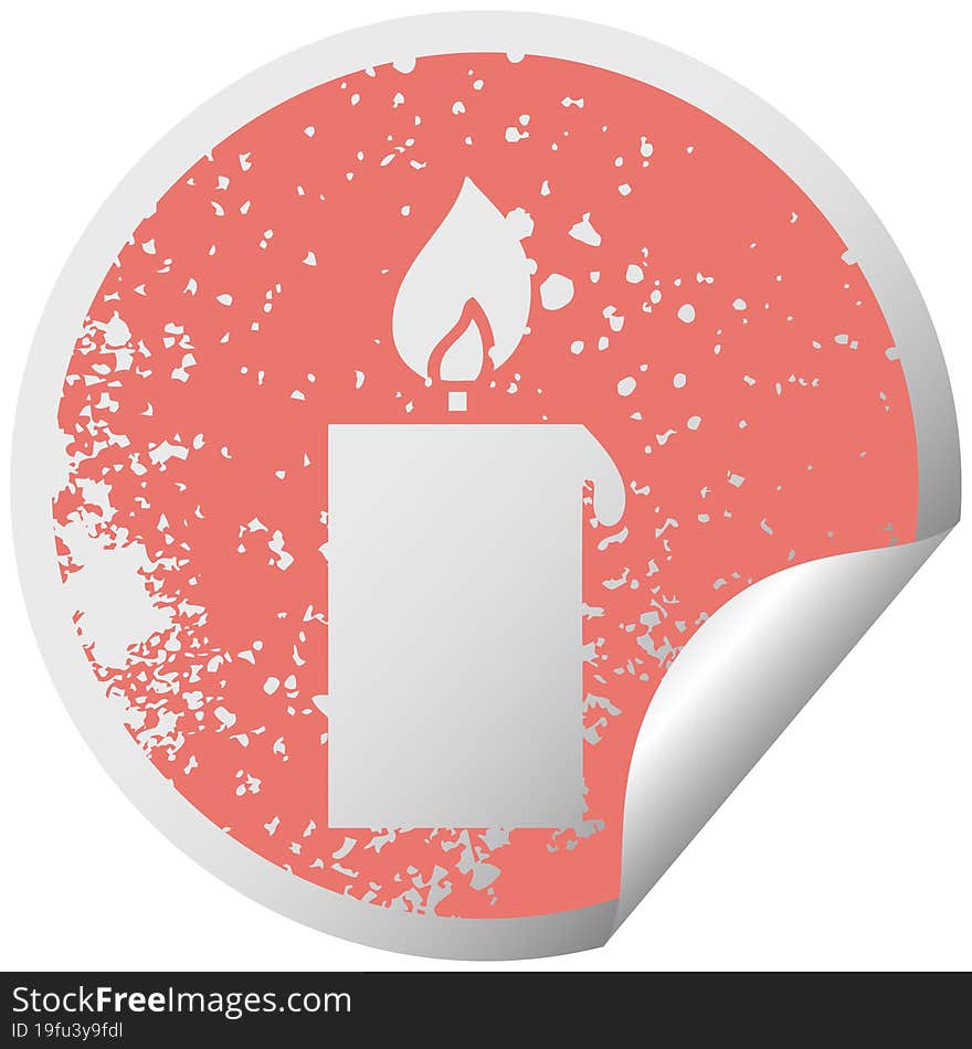 distressed circular peeling sticker symbol lit candle