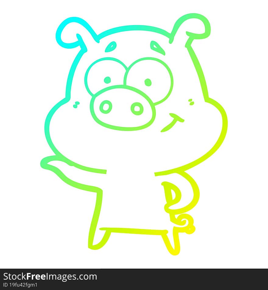 cold gradient line drawing cartoon pig pointing