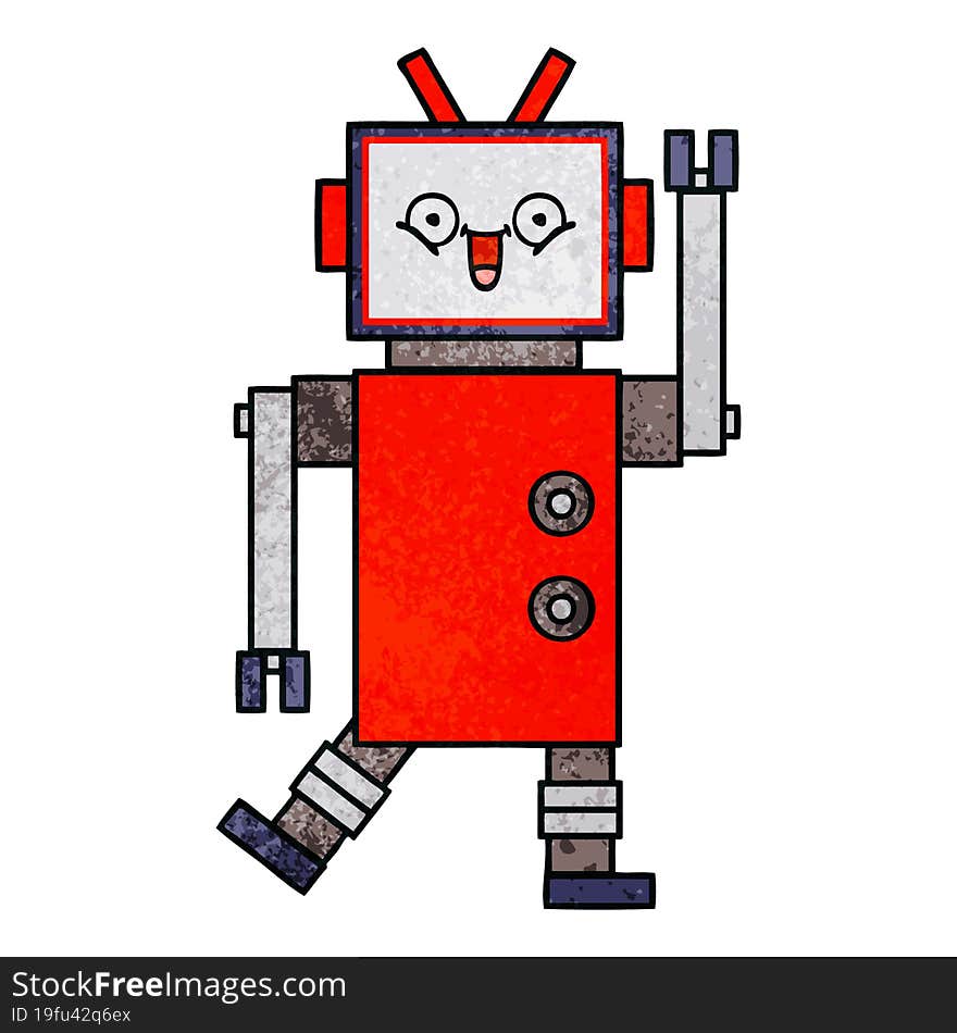 Retro Grunge Texture Cartoon Happy Robot