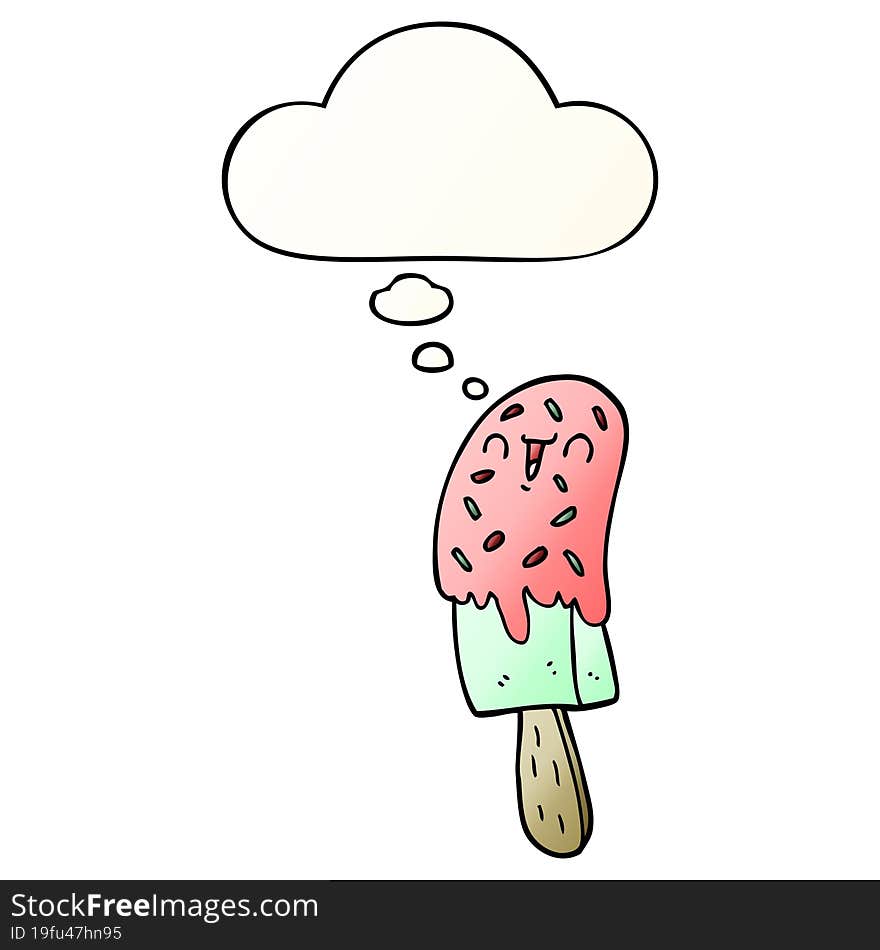 cartoon ice lolly with thought bubble in smooth gradient style