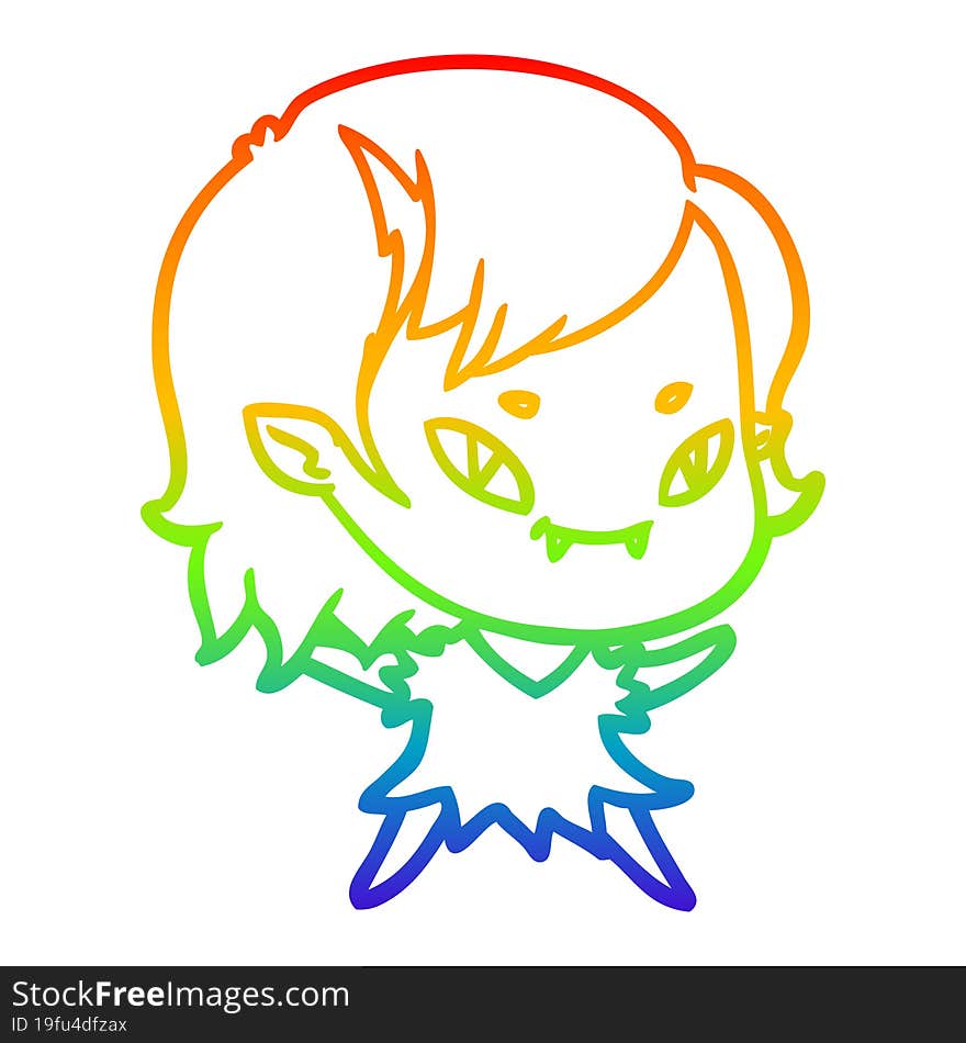 Rainbow Gradient Line Drawing Cartoon Friendly Vampire Girl