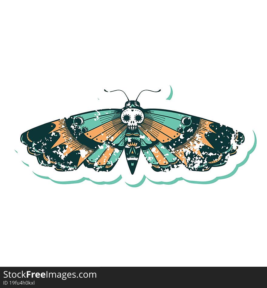 distressed sticker tattoo style icon of a deaths head moth