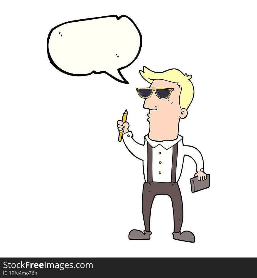 speech bubble cartoon man with notebook