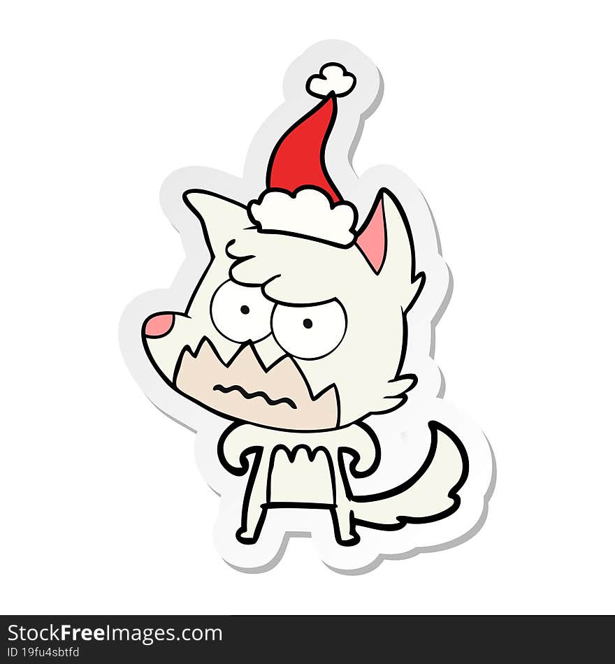 Sticker Cartoon Of A Annoyed Fox Wearing Santa Hat