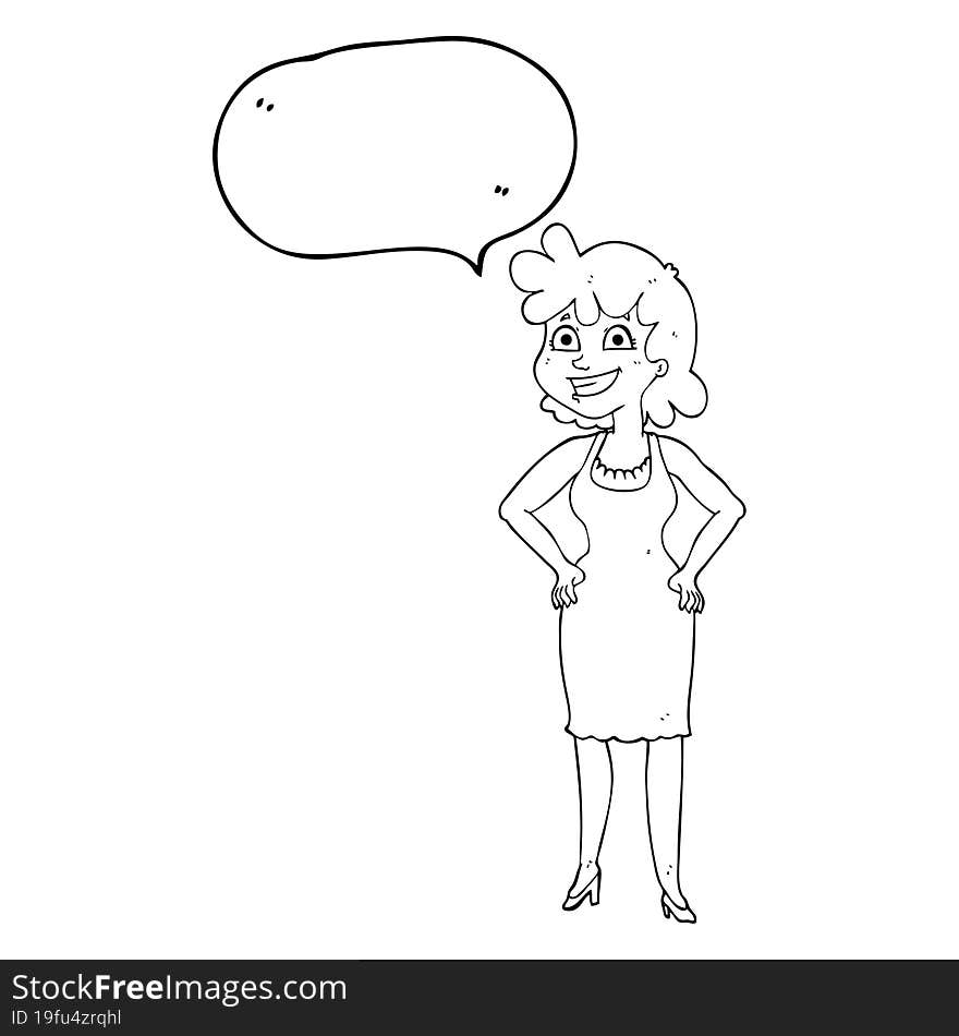 speech bubble cartoon happy woman wearing dress