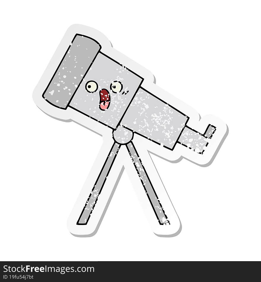 distressed sticker of a cute cartoon telescope