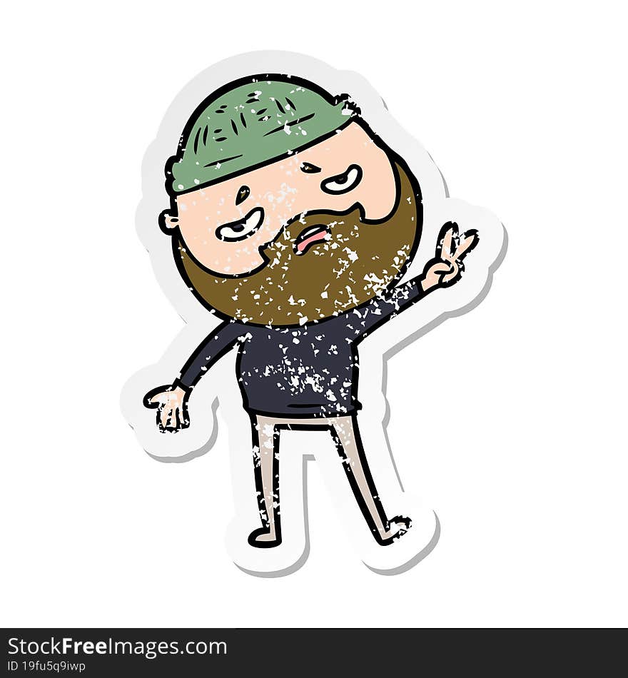 distressed sticker of a cartoon worried man with beard