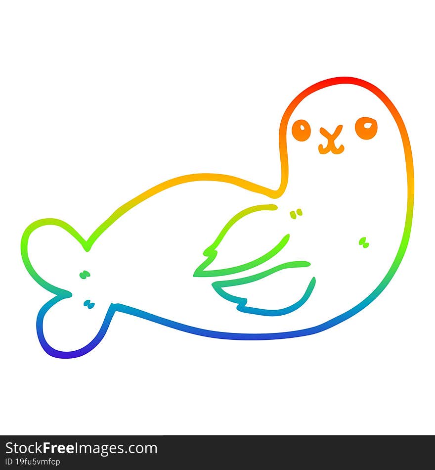 Rainbow Gradient Line Drawing Cartoon Seal