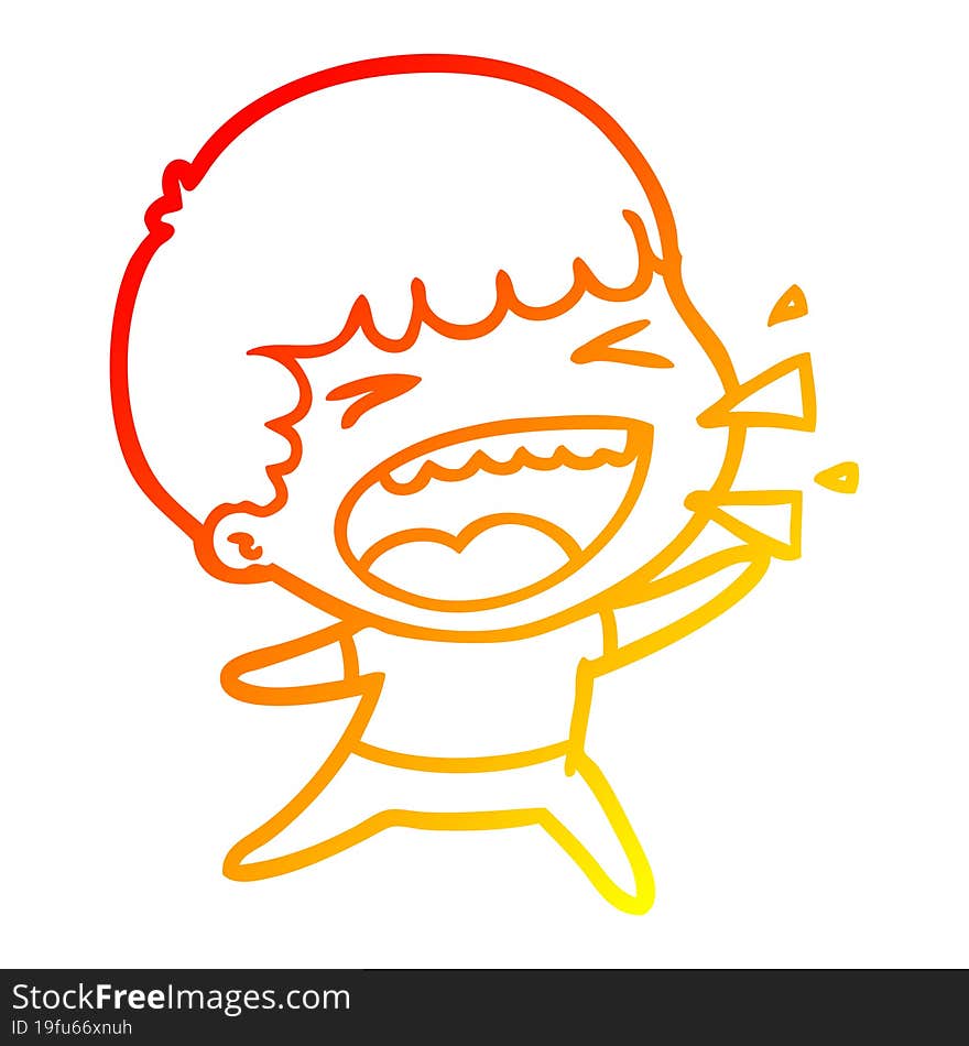 warm gradient line drawing of a cartoon laughing man