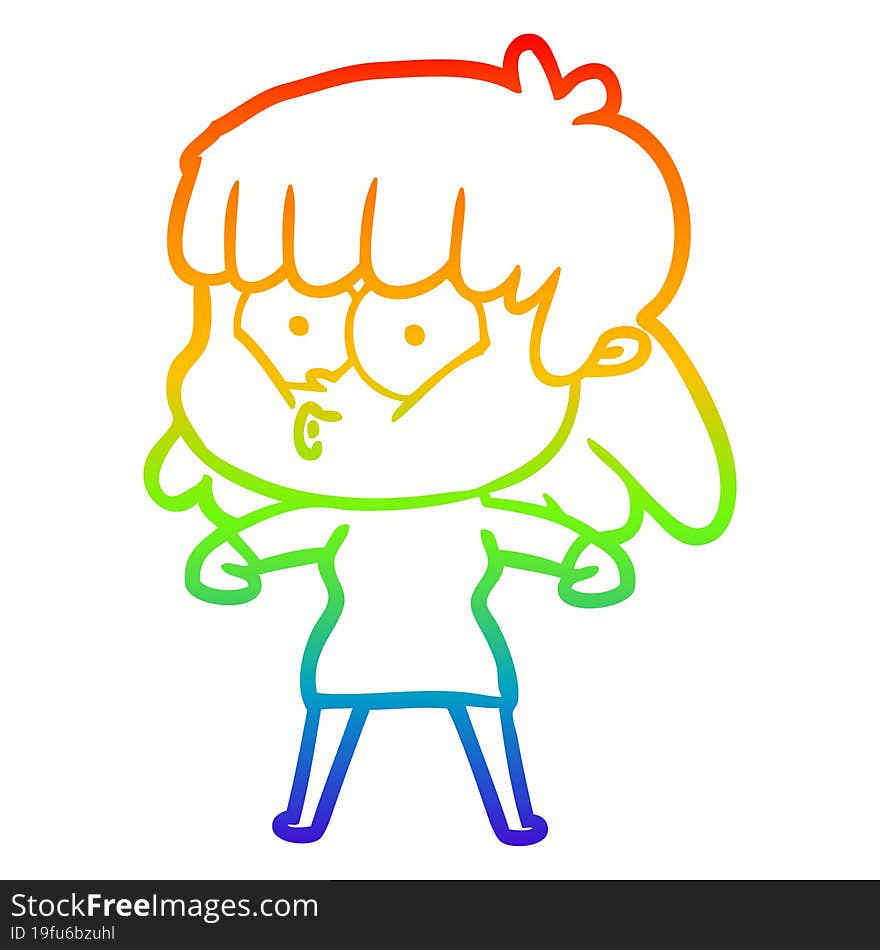 rainbow gradient line drawing cartoon whistling girl