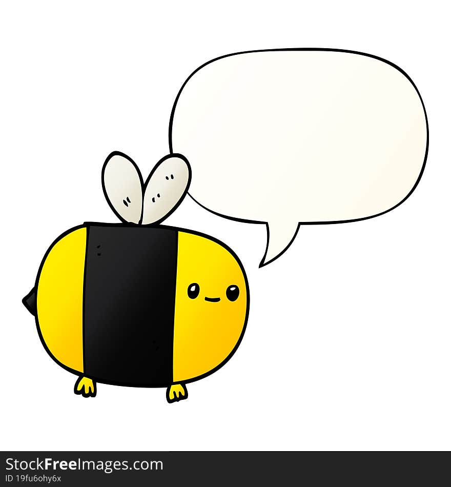 cute cartoon bee with speech bubble in smooth gradient style