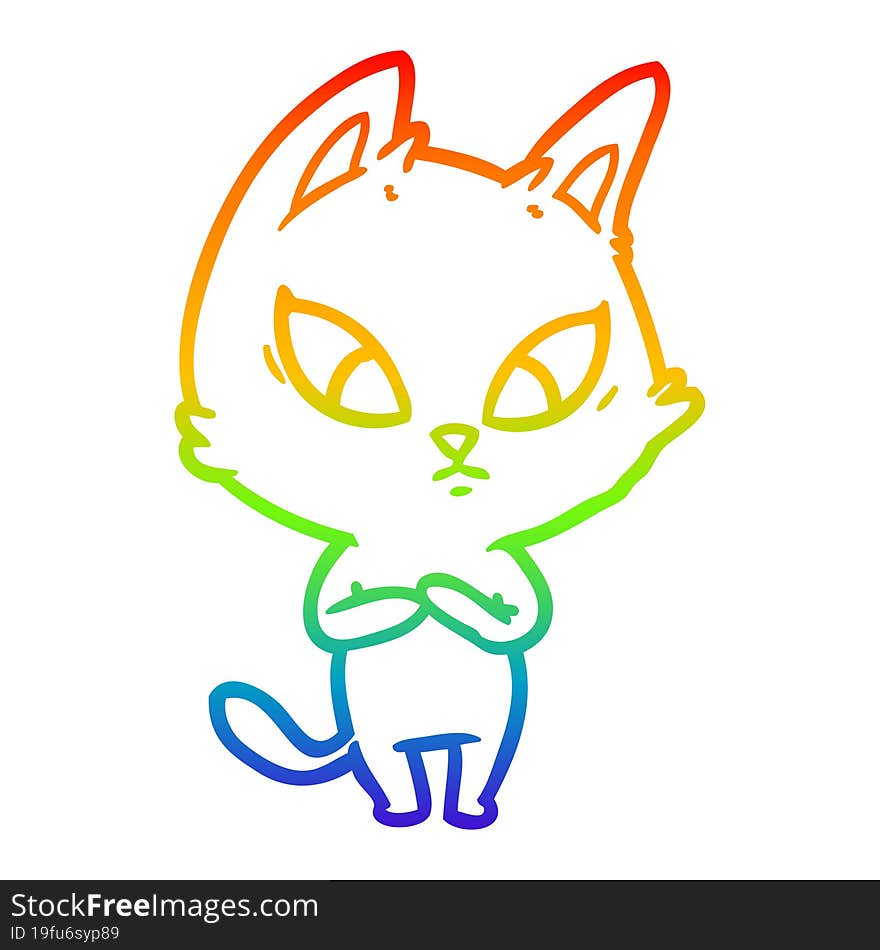 rainbow gradient line drawing confused cartoon cat