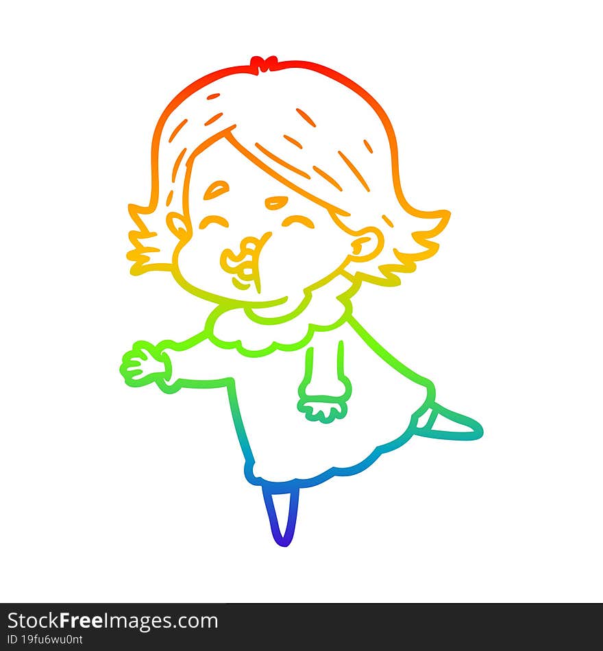 rainbow gradient line drawing cartoon girl pulling face