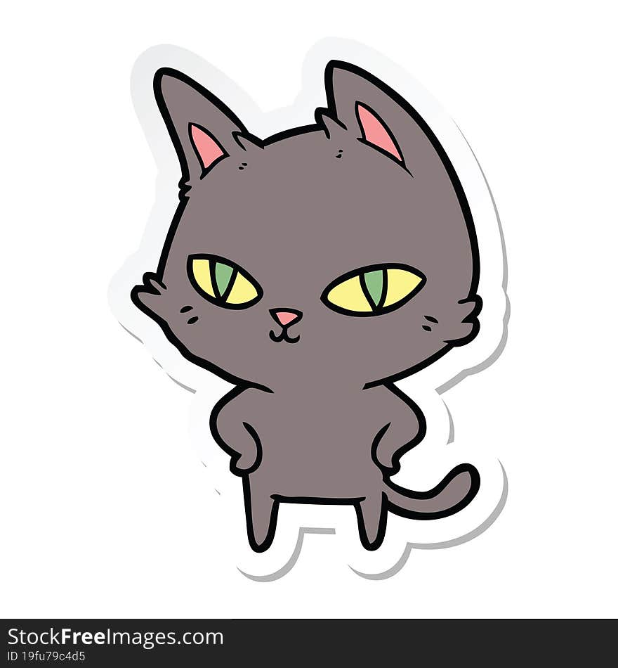 sticker of a cartoon cat with bright eyes