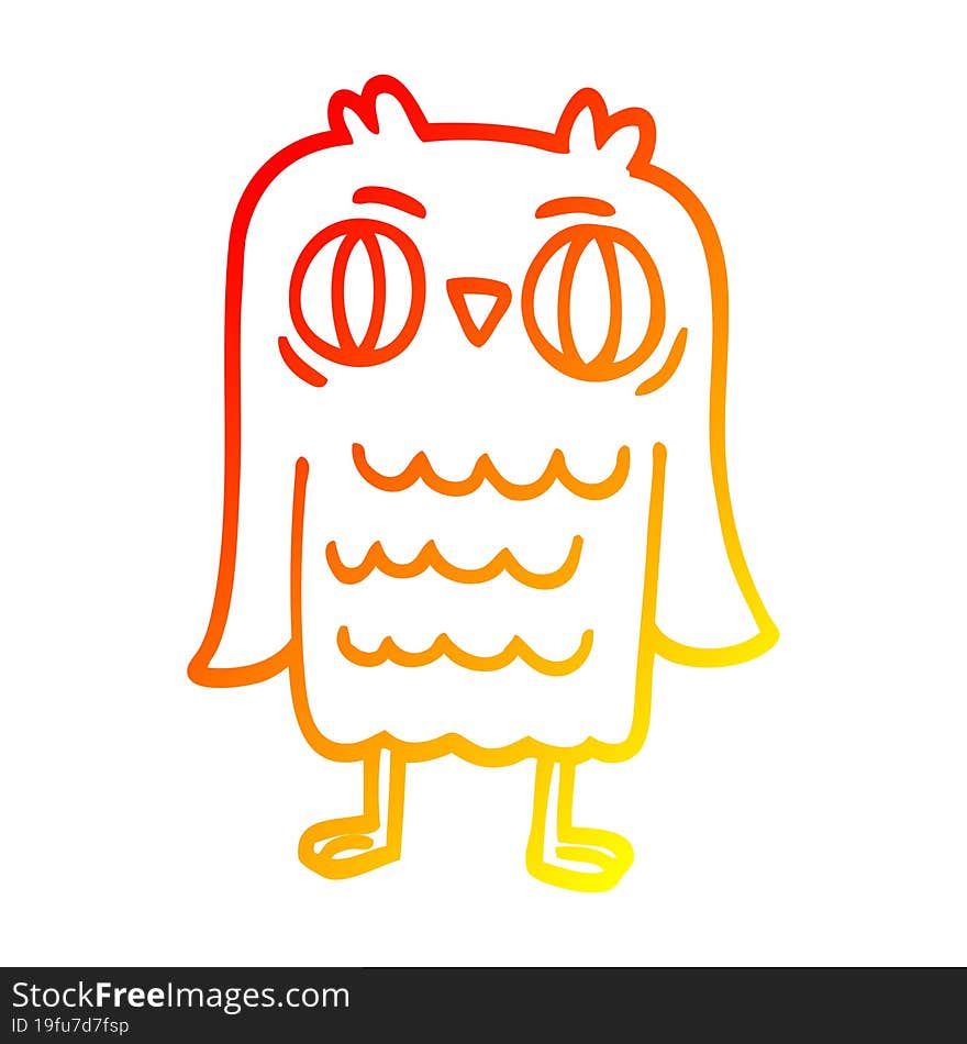 warm gradient line drawing of a cartoon owl