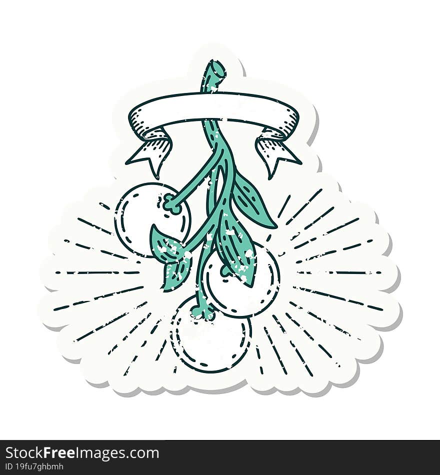 grunge sticker of tattoo style mistletoe berries