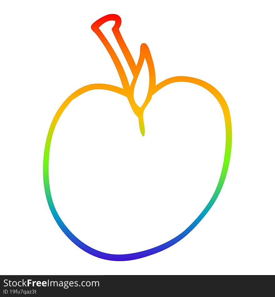 Rainbow Gradient Line Drawing Cartoon Of An Apple