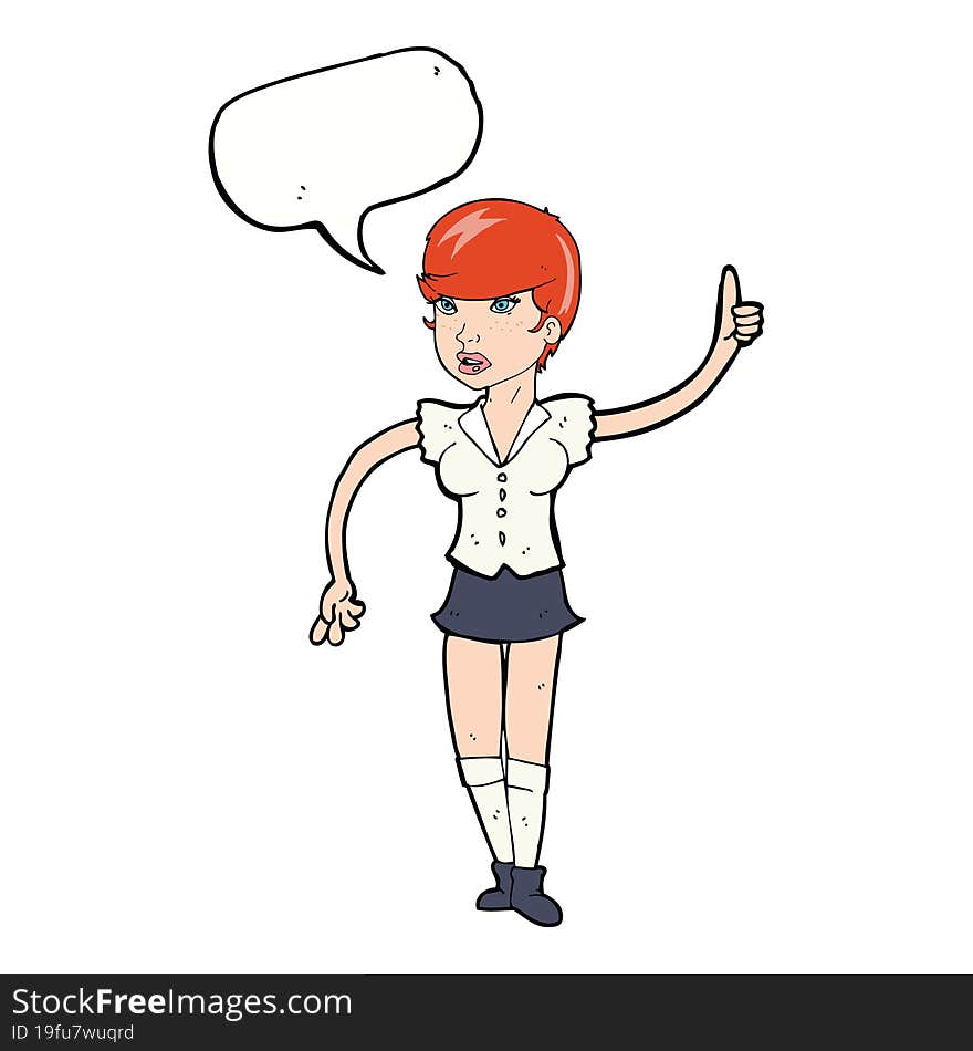 cartoon pretty girl asking question with speech bubble