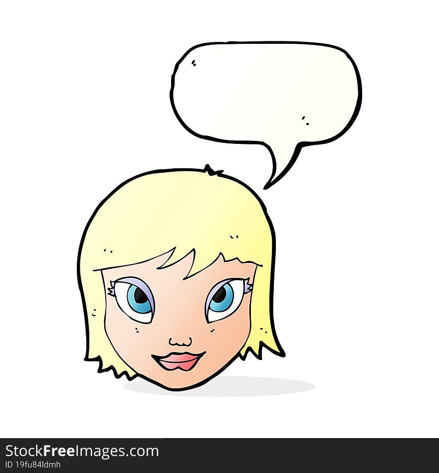 cartoon female face with speech bubble