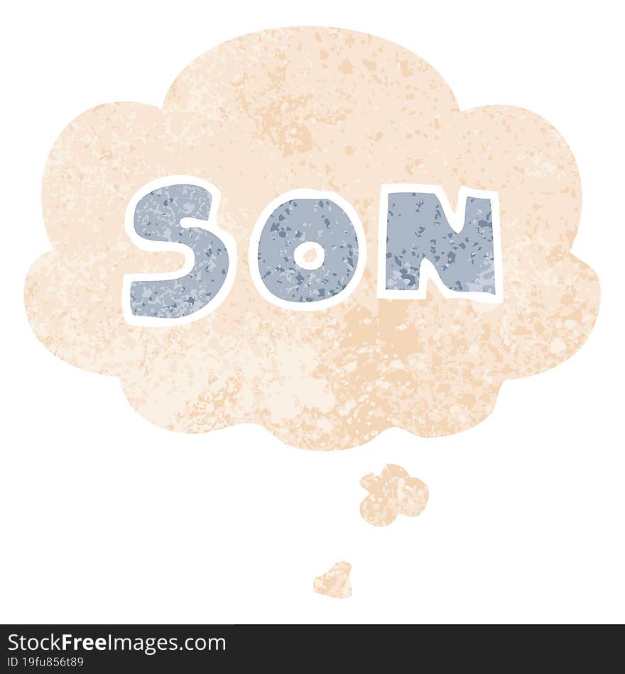 cartoon word son and thought bubble in retro textured style