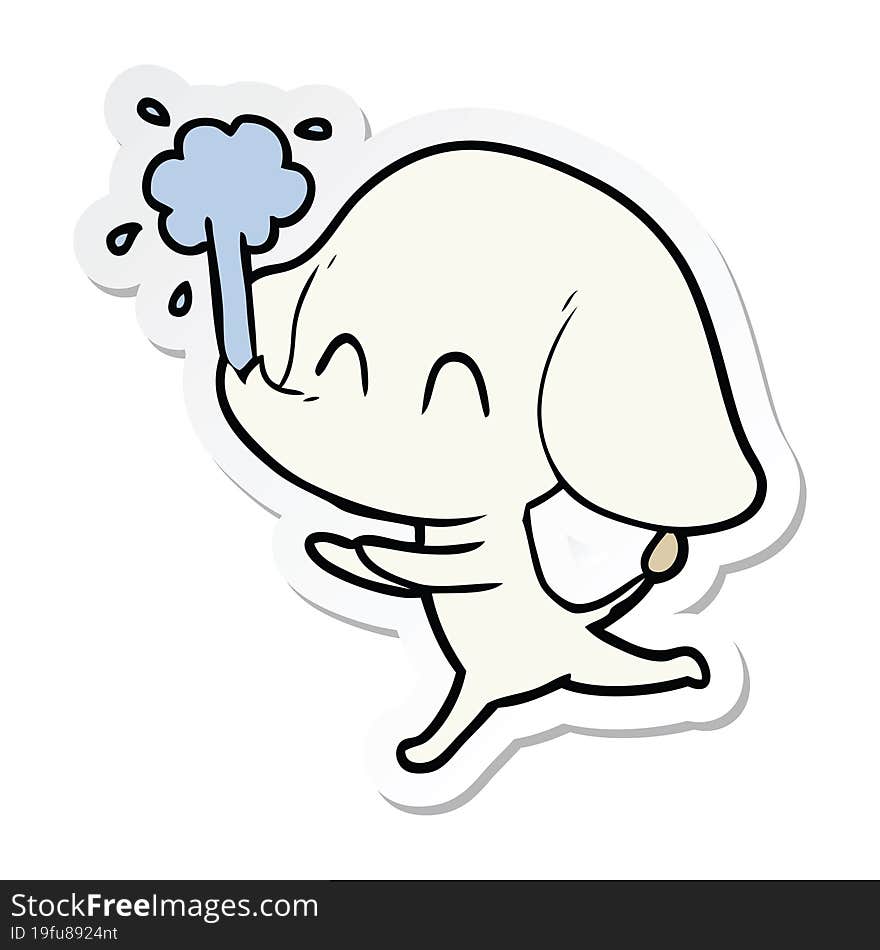 sticker of a cute cartoon elephant spouting water