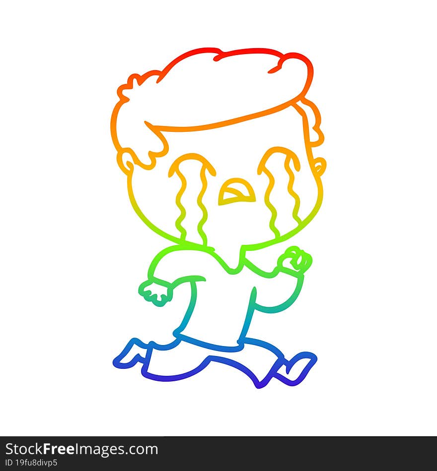 rainbow gradient line drawing of a cartoon man crying