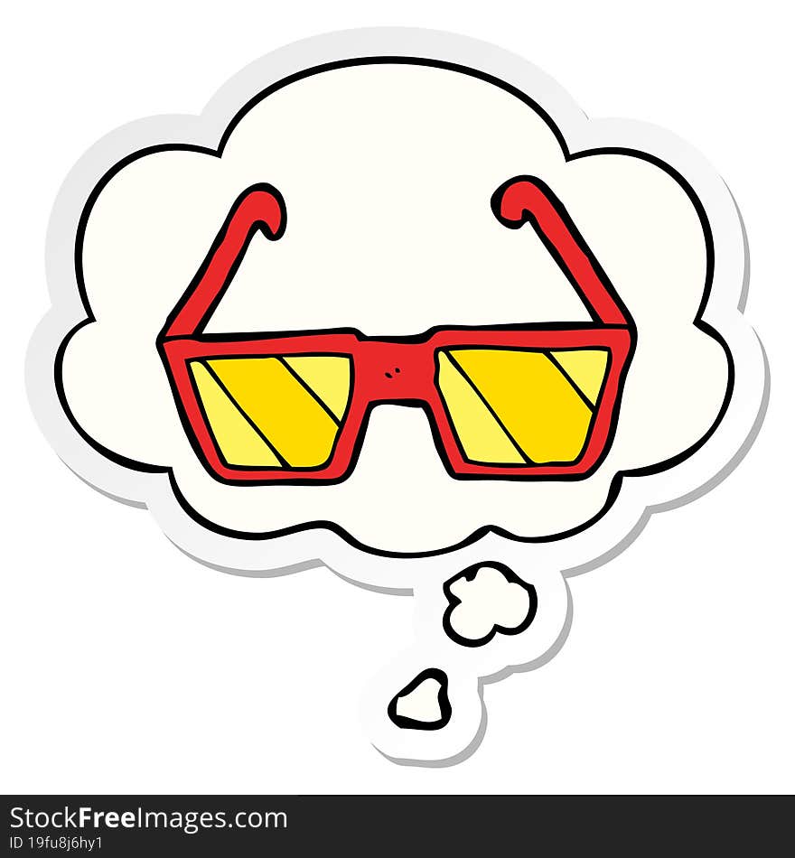 cartoon glasses and thought bubble as a printed sticker