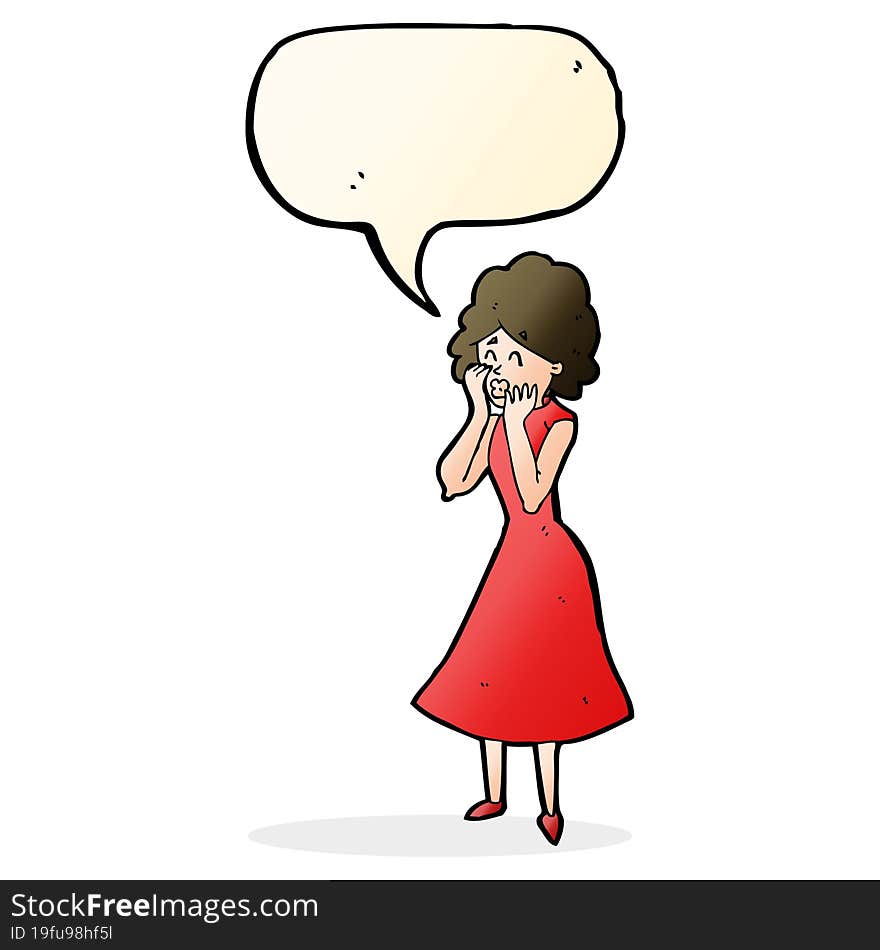 Cartoon Worried Woman With Speech Bubble