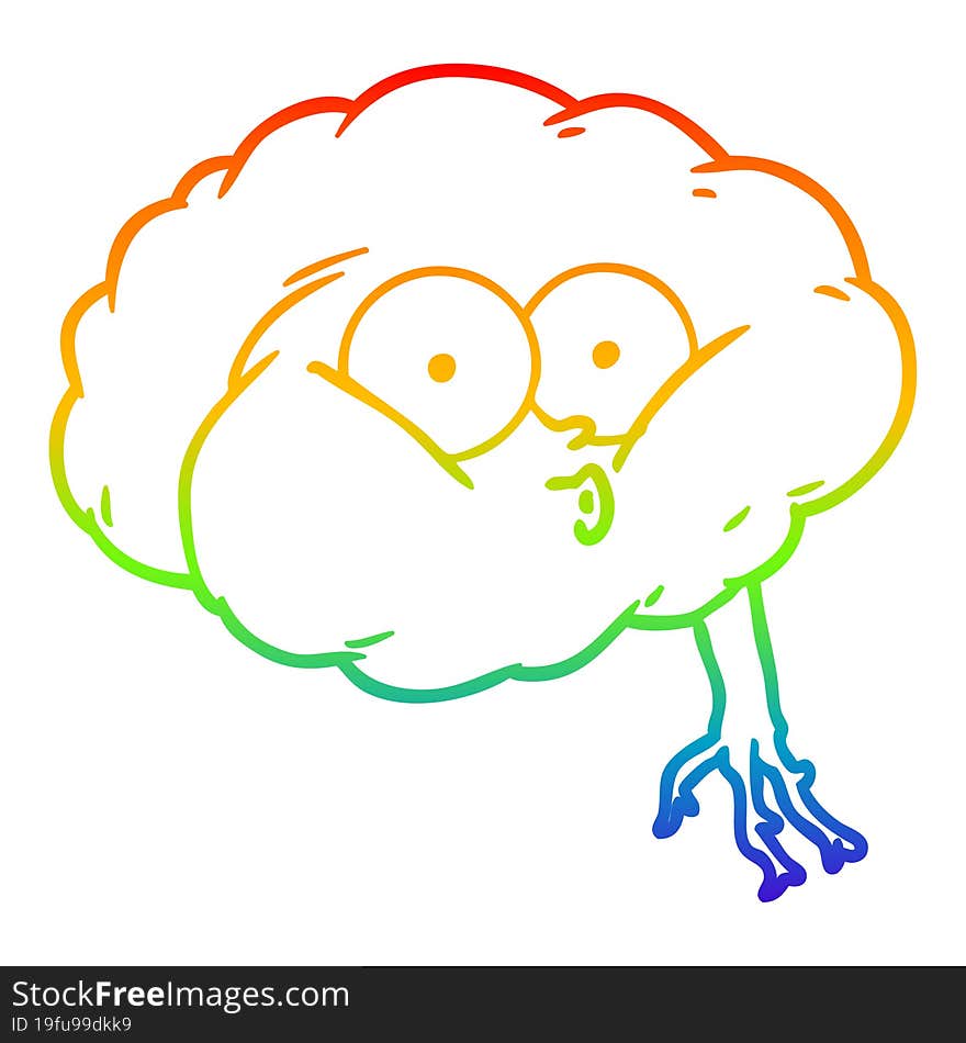 Rainbow Gradient Line Drawing Cartoon Impressed Brain