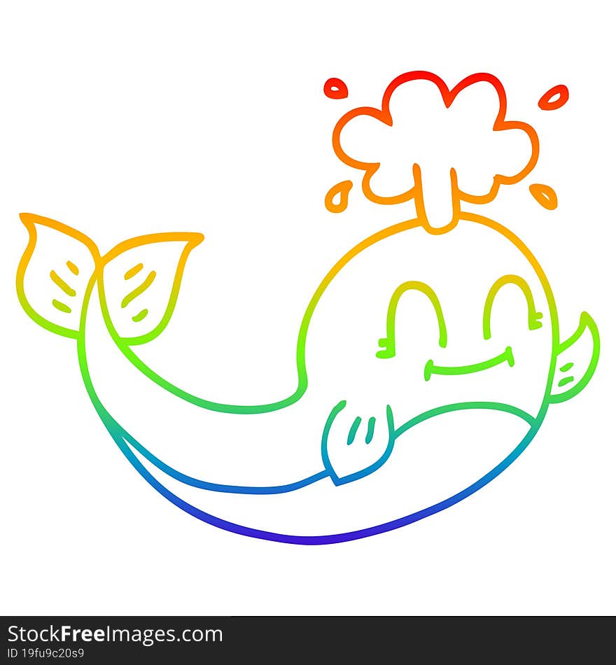 rainbow gradient line drawing of a cartoon happy whale