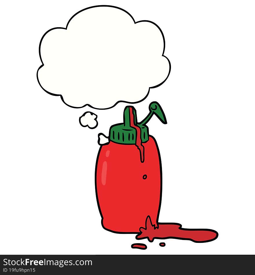 cartoon ketchup bottle and thought bubble