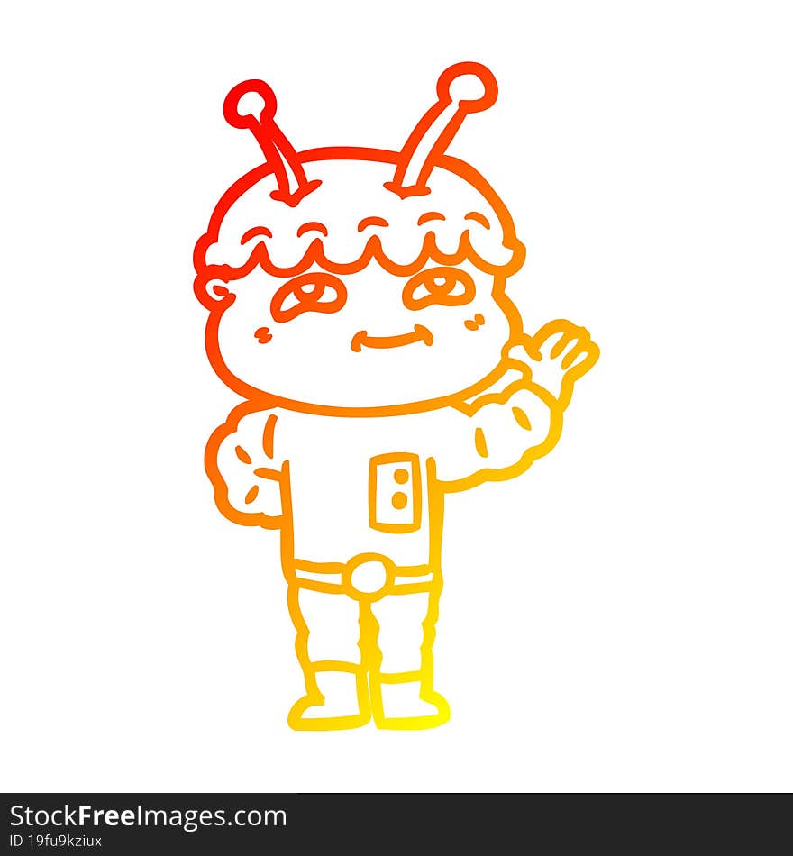 warm gradient line drawing friendly cartoon spaceman